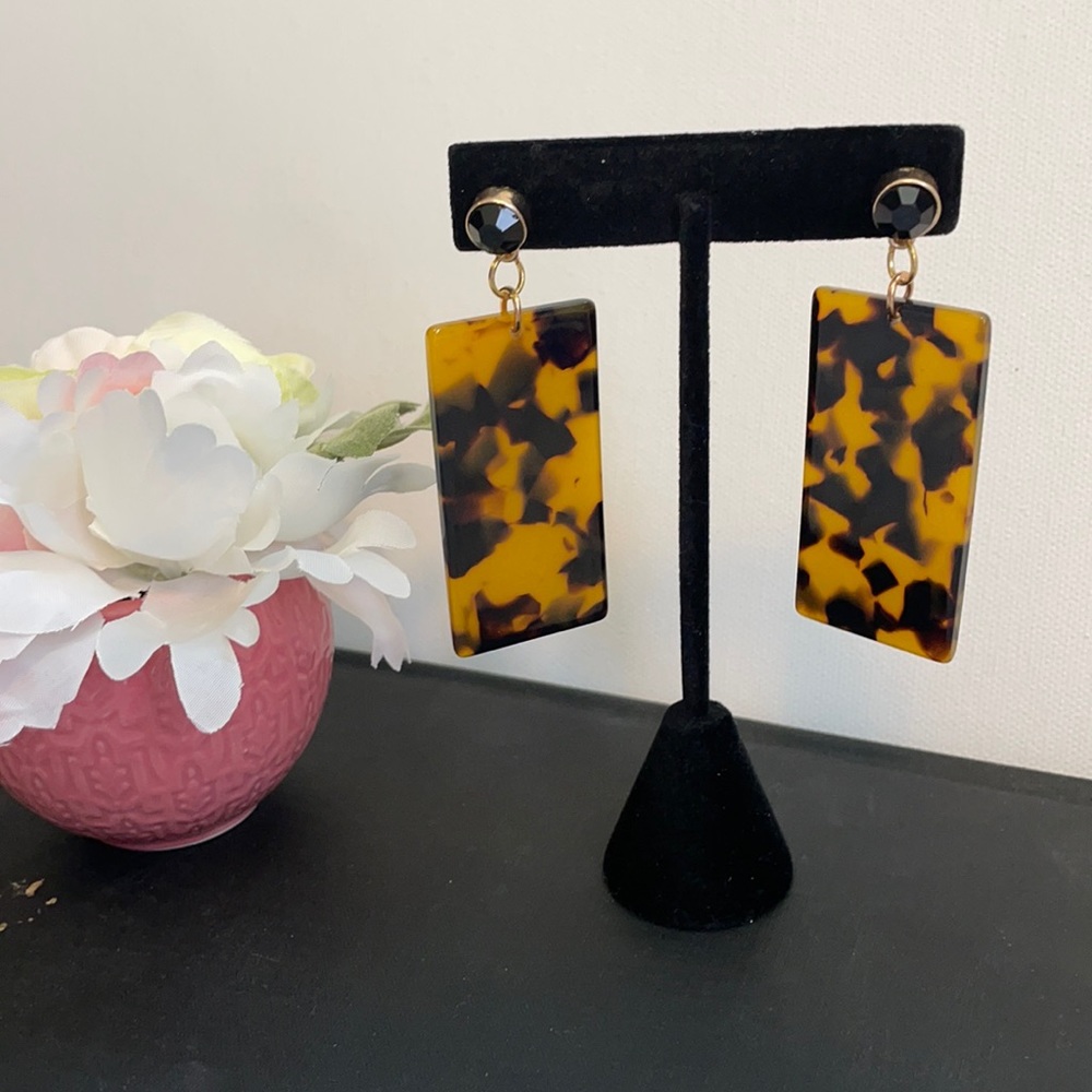 Handcrafted Rectangular Tortoise Shell Drop Earrings